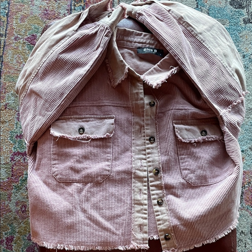 BLUE B COLLECTION Pink Corduroy Oversize Button-Up Shirt, Size S
